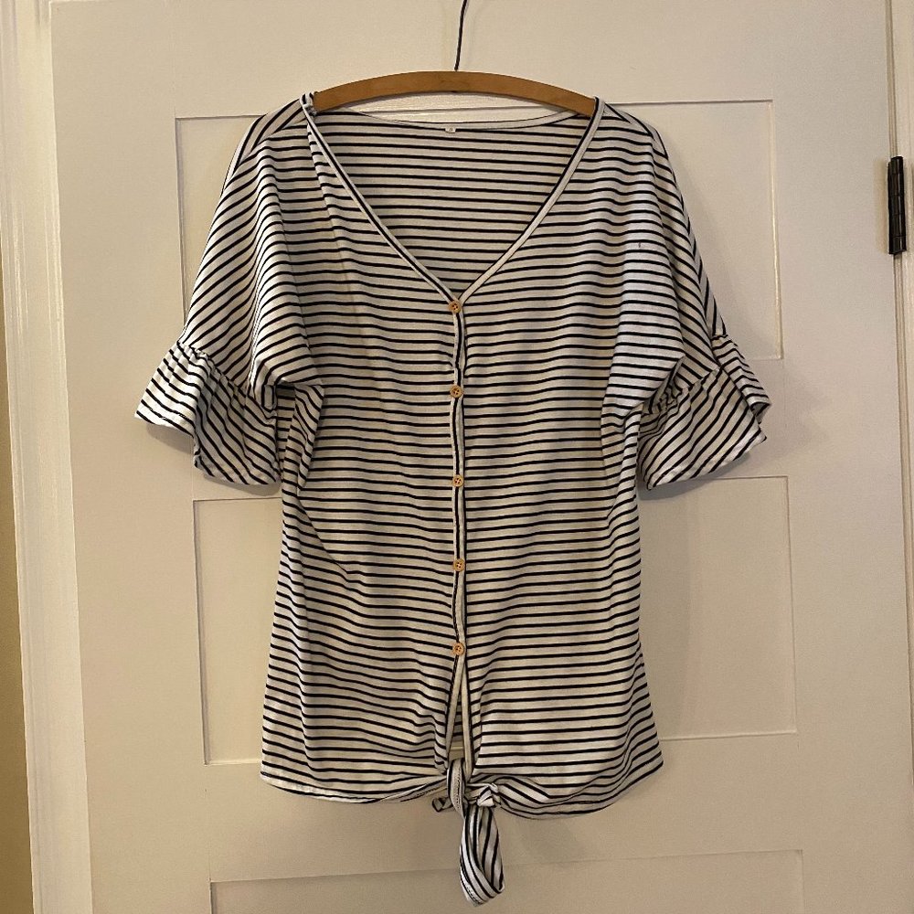 Striped tie-front top